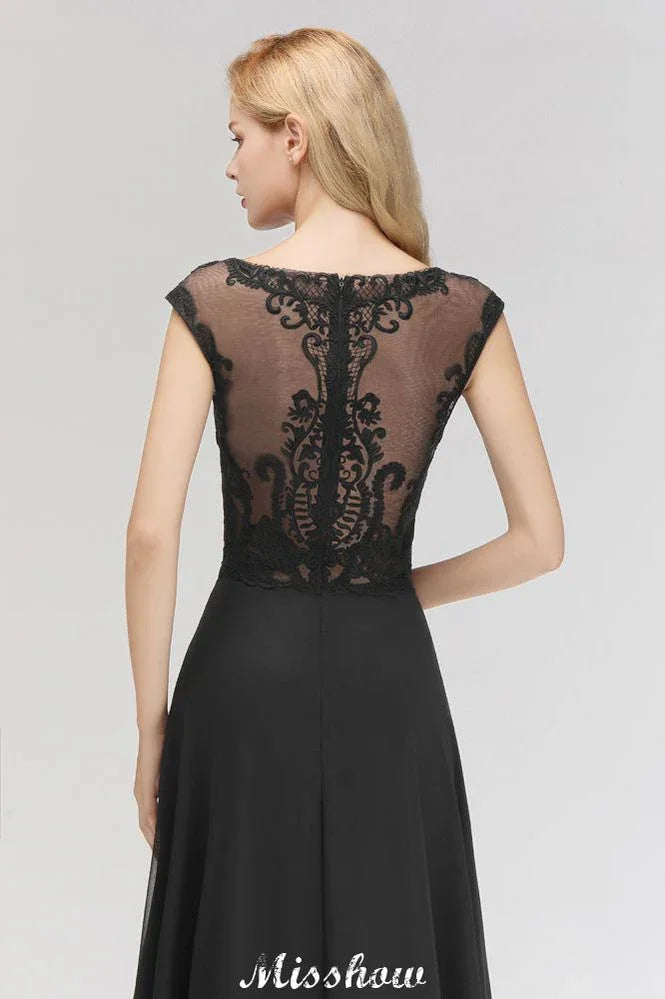 Vestido de Dama de Honra Preto Elegante, Sem Mangas, Comprimento Até ao Chão, em Renda, Corte em A