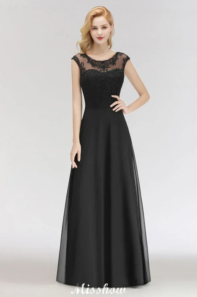 Vestido de Dama de Honra Preto Elegante, Sem Mangas, Comprimento Até ao Chão, em Renda, Corte em A