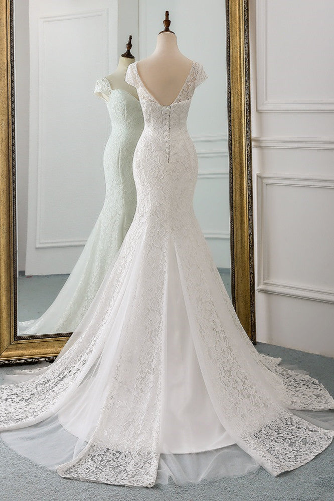 Elegant Lace Cap Sleeves Mermaid Wedding Dress With Sweetheart Neckline