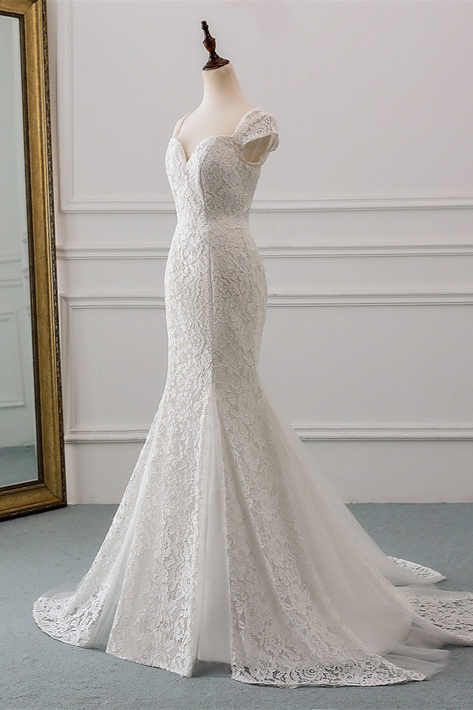 Elegant Lace Cap Sleeves Mermaid Wedding Dress With Sweetheart Neckline