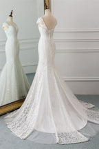 Elegant Lace Cap Sleeves Mermaid Wedding Dress With Sweetheart Neckline