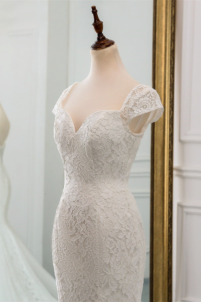 Elegant Lace Cap Sleeves Mermaid Wedding Dress With Sweetheart Neckline
