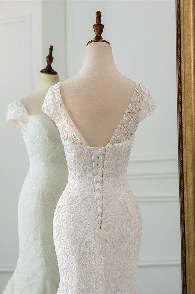 Elegant Lace Cap Sleeves Mermaid Wedding Dress With Sweetheart Neckline