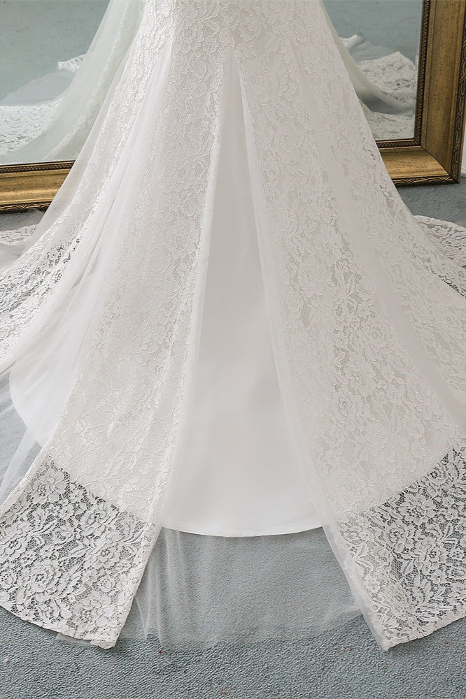 Elegant Lace Cap Sleeves Mermaid Wedding Dress With Sweetheart Neckline