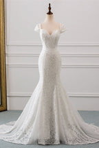 Elegant Lace Cap Sleeves Mermaid Wedding Dress With Sweetheart Neckline