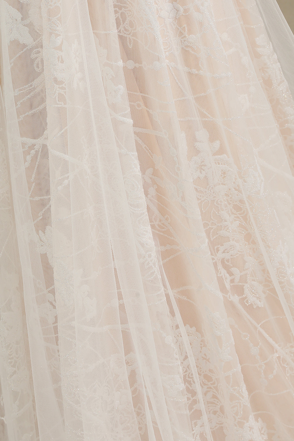 Vestido de Noiva Elegante em Renda com Decote Profundo em V, Mangas Compridas e Comprimento até ao Chão