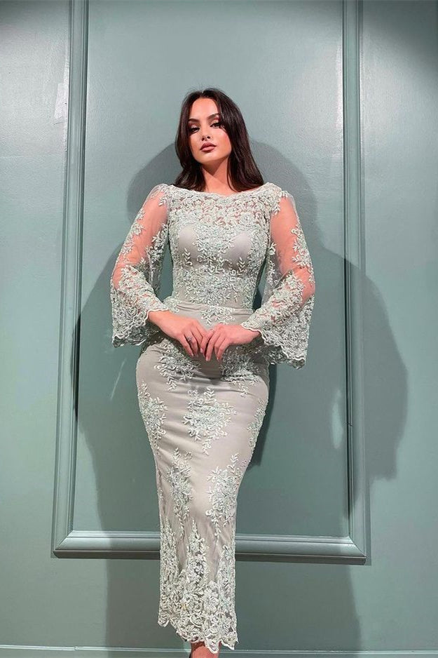 Abiti da sera eleganti a sirena in pizzo con maniche lunghe