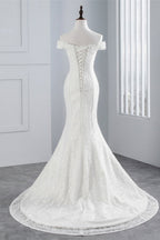 Elegant Lace Off The Shoulder White Mermaid Wedding Dress