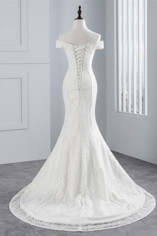 Elegant Lace Off The Shoulder White Mermaid Wedding Dress