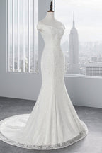 Elegant Lace Off The Shoulder White Mermaid Wedding Dress
