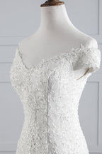 Elegant Lace Off The Shoulder White Mermaid Wedding Dress