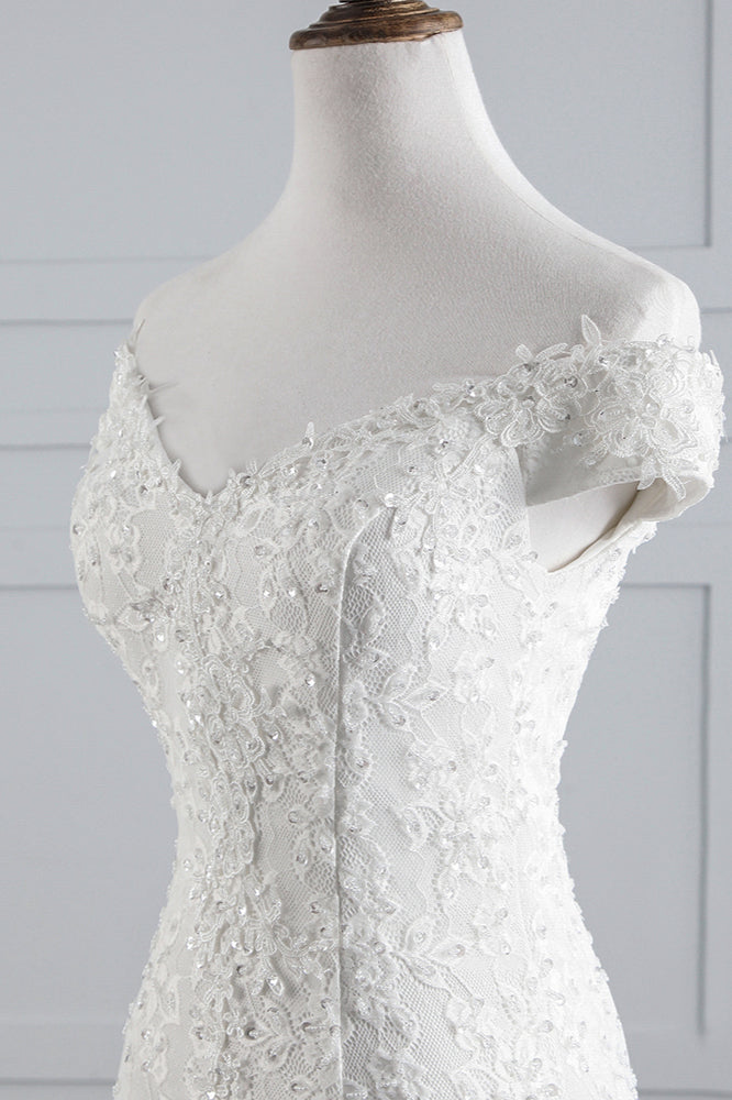 Elegant Lace Off The Shoulder White Mermaid Wedding Dress