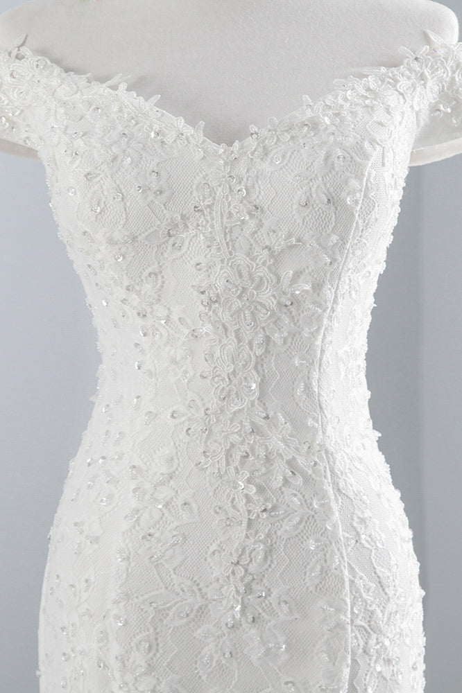 Elegant Lace Off The Shoulder White Mermaid Wedding Dress