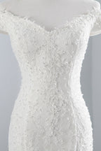 Elegant Lace Off The Shoulder White Mermaid Wedding Dress