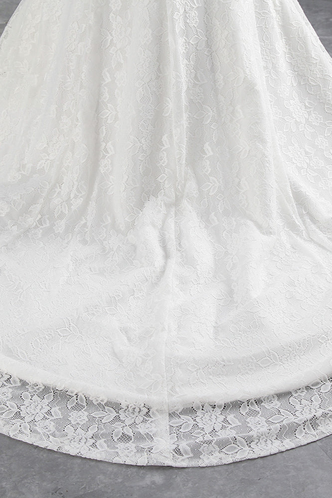 Elegant Lace Off The Shoulder White Mermaid Wedding Dress