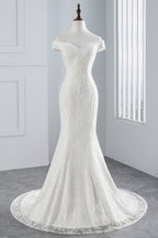 Elegant Lace Off The Shoulder White Mermaid Wedding Dress