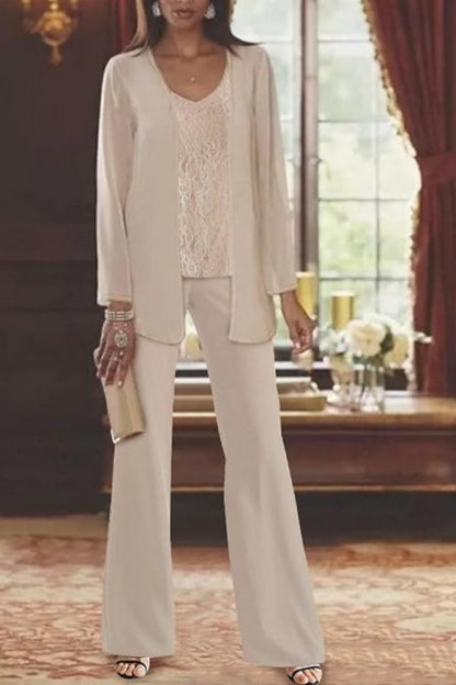 Elegantes trajes de pantalón de encaje para mujer, traje de madre de la novia