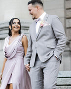 Robes de bal fendue en ligne A élégantes lilas conçues par un créateur