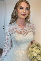 Graceful Long A Line Lace Wedding Dress With Delicate Long Sleeves