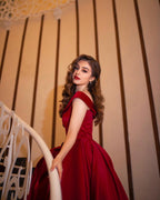 Elegant Long A-line Off-the-shoulder Satin Red Prom Dress