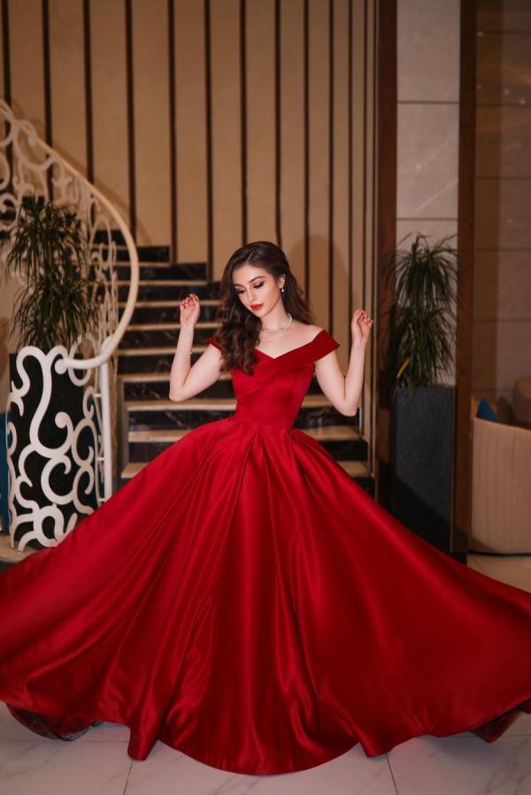 Elegant Long A-line Off-the-shoulder Satin Red Prom Dress