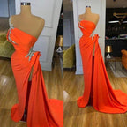 Robe de bal élégante longue en ligne A, à une épaule, sans manches, ornée de sequins, avec fente