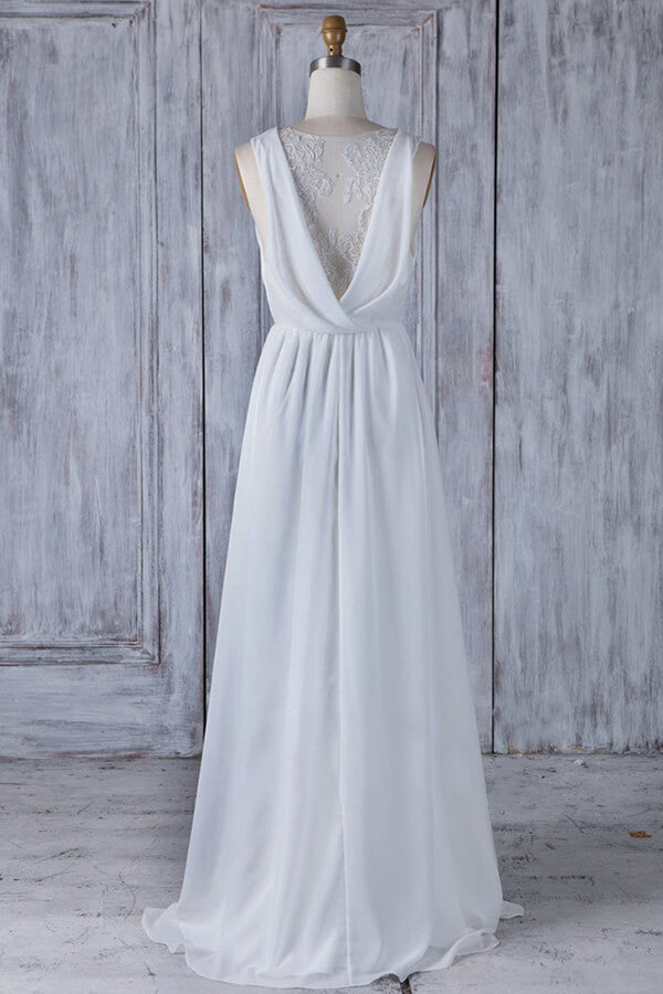 Elegantes langes A-Linien-Brautkleid aus Chiffon mit Rüschen und Spitze