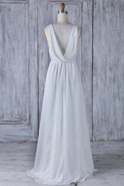 Elegantes langes A-Linien-Brautkleid aus Chiffon mit Rüschen und Spitze