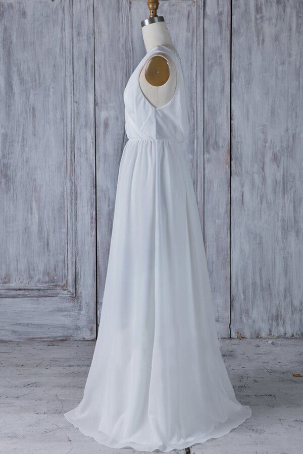 Elegantes langes A-Linien-Brautkleid aus Chiffon mit Rüschen und Spitze