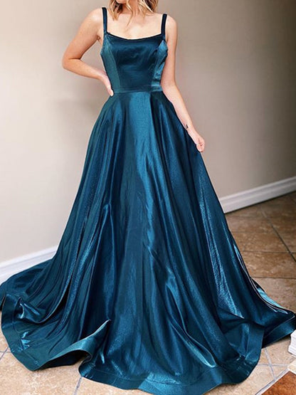 Elegante vestido de fiesta formal de noche, largo, sin mangas, con espalda abierta y corte A