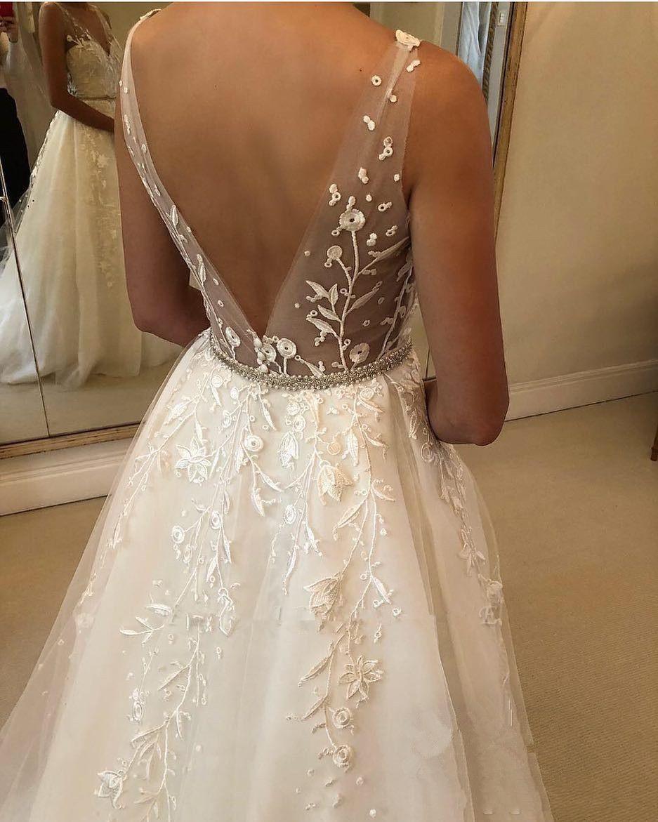 Abito da sposa elegante lungo a linea ad A con scollo a cuore, tulle e schiena scoperta