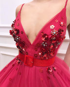 Elegant Long A-line V-neck Tulle Prom Dress