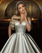 Ivory Long Sweetheart Off Shoulder A Line Sleeveless Wedding Dress
