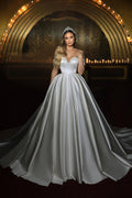 Ivory Long Sweetheart Off Shoulder A Line Sleeveless Wedding Dress