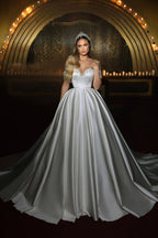 Ivory Long Sweetheart Off Shoulder A Line Sleeveless Wedding Dress