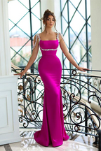 Abito da sera elegante lungo a sirena con spalline e paillettes senza maniche