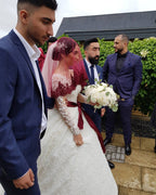 Elegante lange Prinzessin Tüll Spitze Brautkleider mit Ärmeln