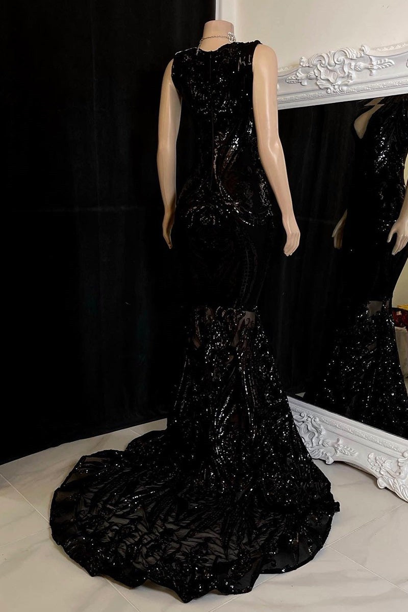 Elegant Long Red Mermaid Sleeveless Prom Dress With Lace