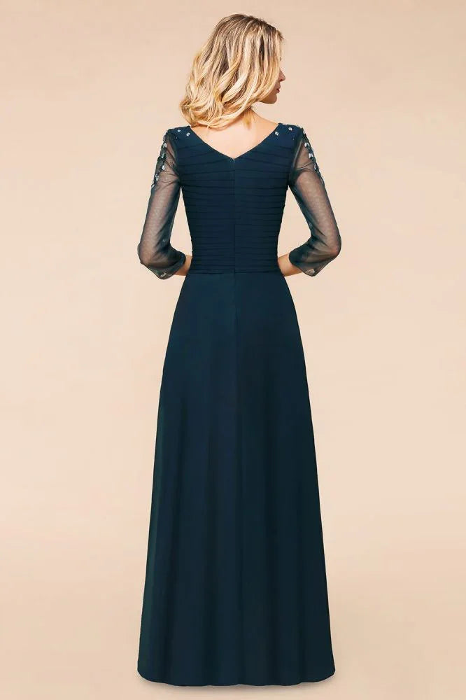 Elegant Long Sleeves Crystal A-line Bridesmaid Dress Maxi Formal Dress