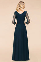 Elegant Long Sleeves Crystal A-line Bridesmaid Dress Maxi Formal Dress
