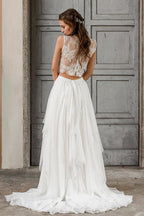 Elegant Long Two Piece A-line Lace Chiffon Wedding Dress