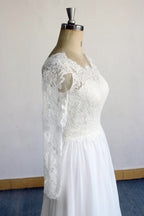 Elegant Long Sleeve Lace Applique Chiffon A Line Wedding Dress On Sale