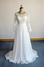 Elegant Long Sleeve Lace Applique Chiffon A Line Wedding Dress On Sale