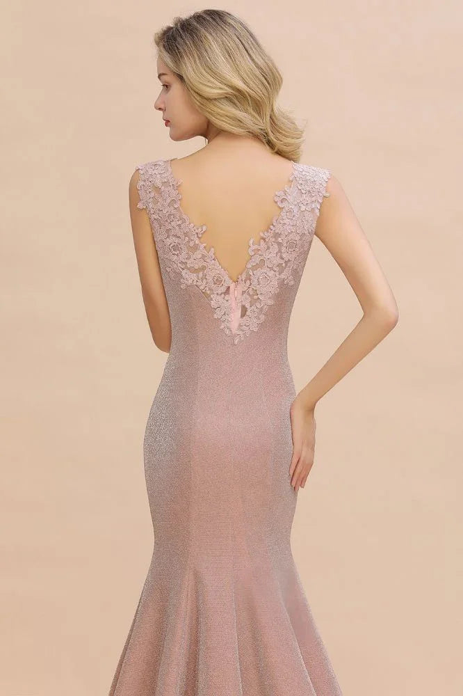 فستان سهرة أنيق على شكل حورية البحر بدون أكمام برقبة على شكل حرف V من الحرير ضيق للمناسبات
