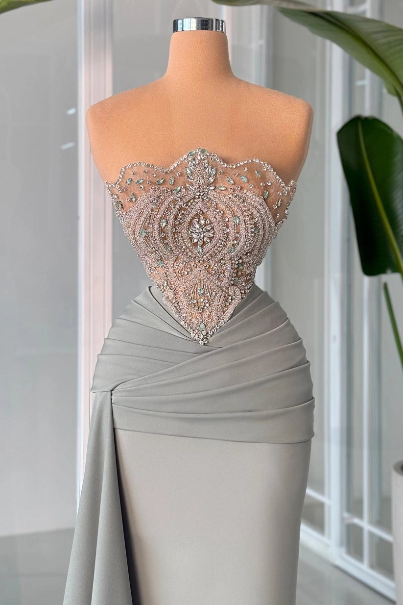 Elegant Mist Strapless Mermaid Prom Dress With Rhinestones