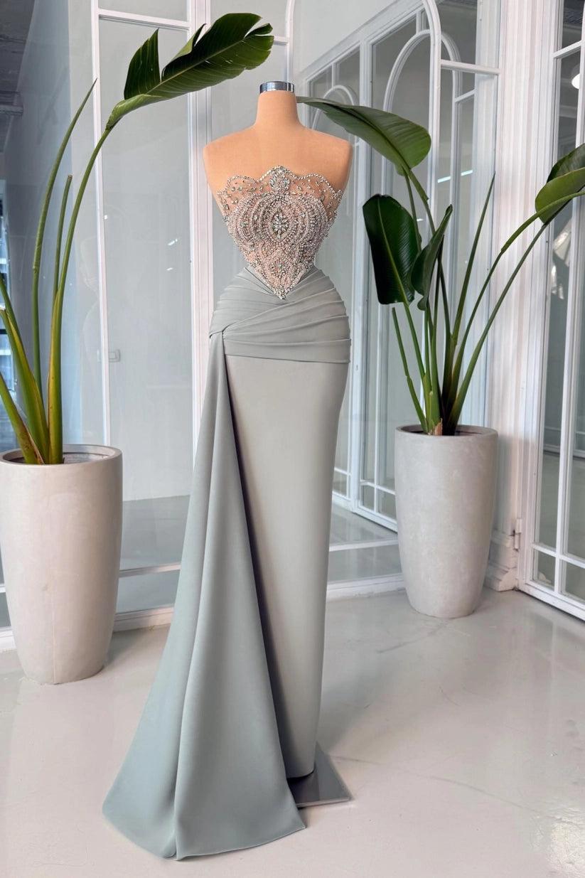 Elegant Mist Strapless Mermaid Prom Dress With Rhinestones
