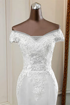 Elegant Off The Shoulder White Mermaid Wedding Dress With Beading And Lace