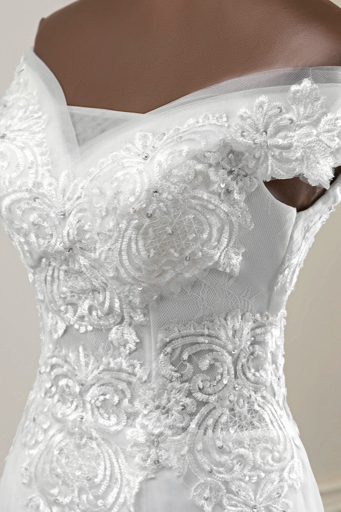 Elegant Off The Shoulder White Mermaid Wedding Dress With Beading And Lace