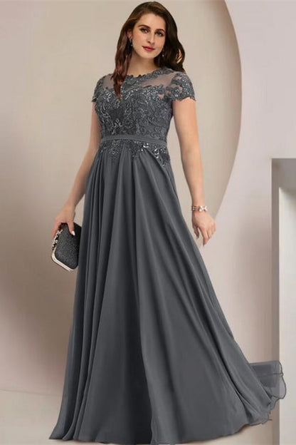 Vestidos elegantes de dama de honor con mangas casquillo, corte A y talla grande, vestidos para madre de la novia