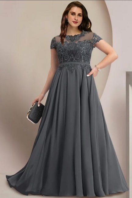 Vestidos elegantes de dama de honor con mangas casquillo, corte A y talla grande, vestidos para madre de la novia